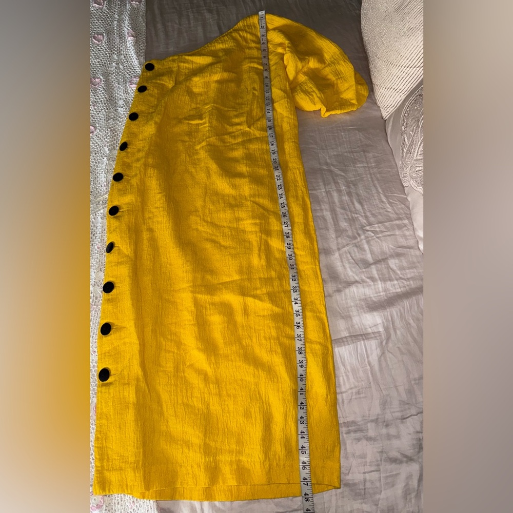 Mara Hoffman Emilie One-Shoulder Cotton Linen Cloqué Midi Dress Yellow Size 0 - Picture 7 of 10